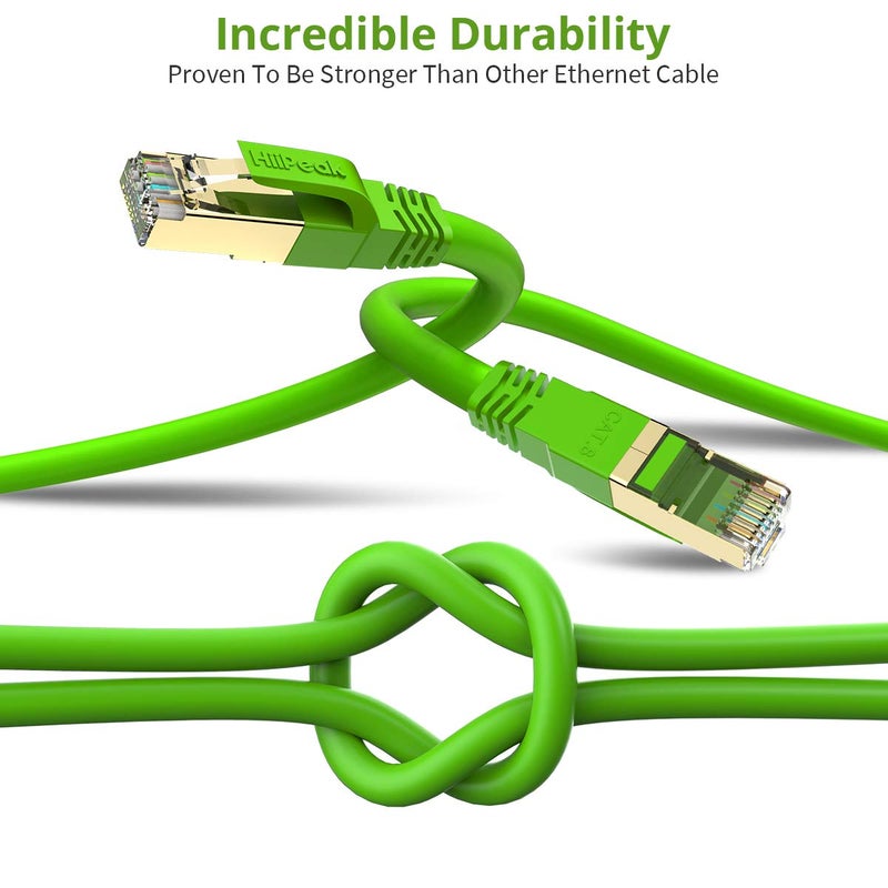 HiiPeak Cat8 Ethernet Cable 1FT, Indoor&Outdoor, Heavy Duty High Speed 26AWG Cat8 Network LAN Cable 2000Mhz, 40Gbps with Gold Plated RJ45 Connector, Weatherproof S/FTP UV Resistant for Router,Modem,PC Green - Image 4